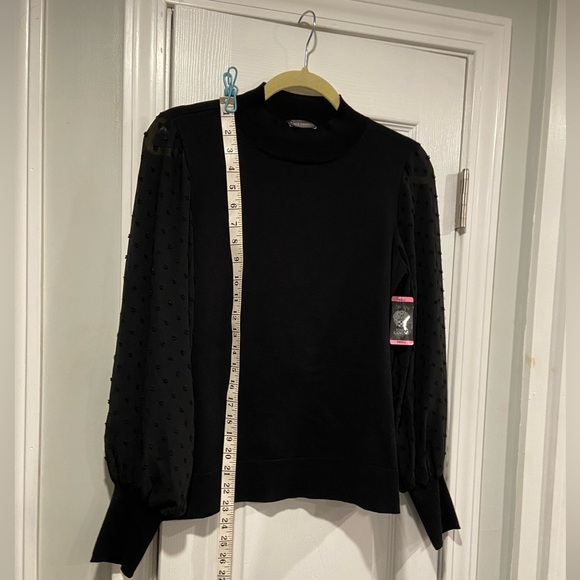 NWT Vince Camuto Size S Black Swiss Dot Long Sleeve Mock Neck Knit Sweater - Picture 12 of 14